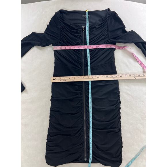 Rag & Bone Dress Front Ruched Zipper Long Sleeve Black Mini Short Cocktail - Picture 8 of 8